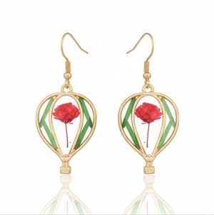 🆕️ Artisan With Real Floral & Resin Elegant Floral Earrings Hot Air Balloon